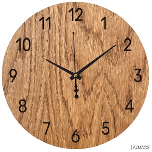 Horloge murale en bois Horloge murale de cuisine Grande horloge murale pour mur Horloge en bois Horloge murale Horloge murale moderne en bois Chiffres Epaisseur : 3,6 mm Wax oil: AMBER 3072