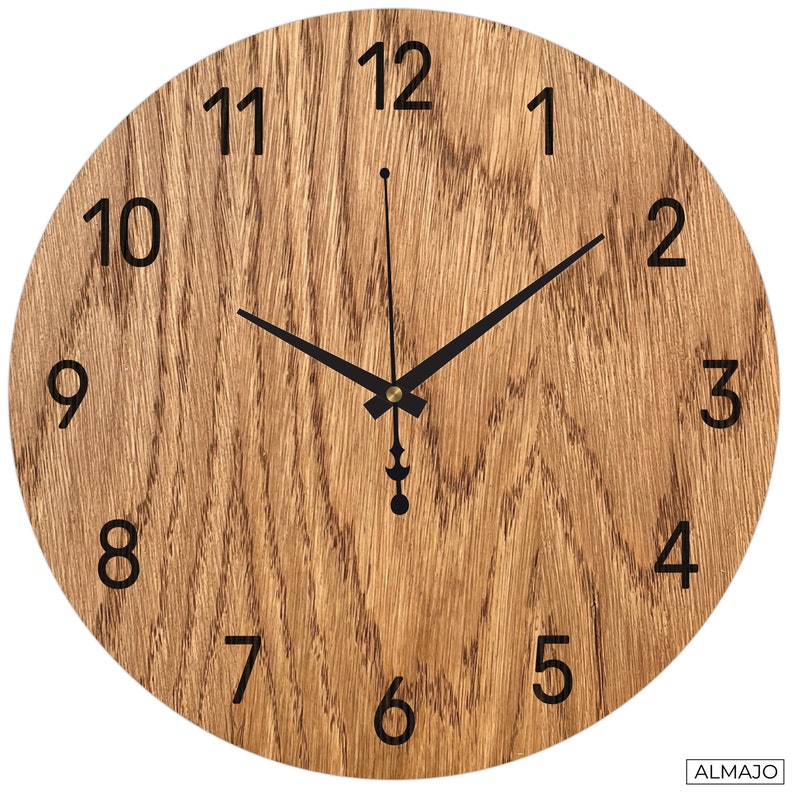 Reloj de pared Reloj de pared de madera Cocina Reloj de pared grande para pared Reloj de madera Reloj de pared Reloj de pared moderno de madera Números / Espesor: 3,6 mm Wax oil: AMBER 3072