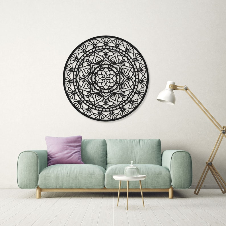 Mandala in pizzo in legno, decorazione d'arte da parete per la famiglia, decorazione mandala in legno, decorazione da parete fiore della vita, decorazione per la casa, regalo di decorazione in legno Black