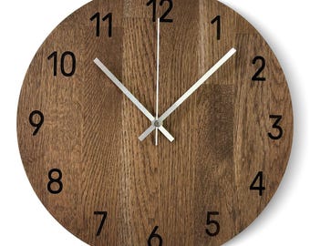 Oak Wood Wall Clock, Modern Minimalist Design, Silent Movement, TERA color