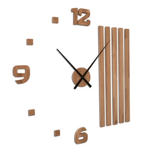 Horloge murale en bois, silencieuse, grand design, diamètre minimaliste, en bois de chêne, surdimensionnée, 3D, moderne, DIY image 2