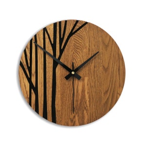 Wall Clock Large Wooden Silent Clock Large Solid Natural Oak Modern Minimalist Tree Design Unique Wooden Wall Clock Modern Design Oak Clock