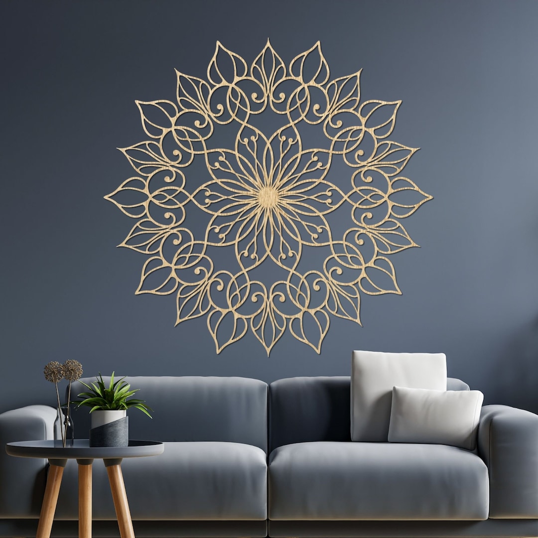 BackgroundTurnOver Large Mandala Stencil - 80cm Round Flower Lotus Wall Pattern For Painting, Furniture & Floors - View #2