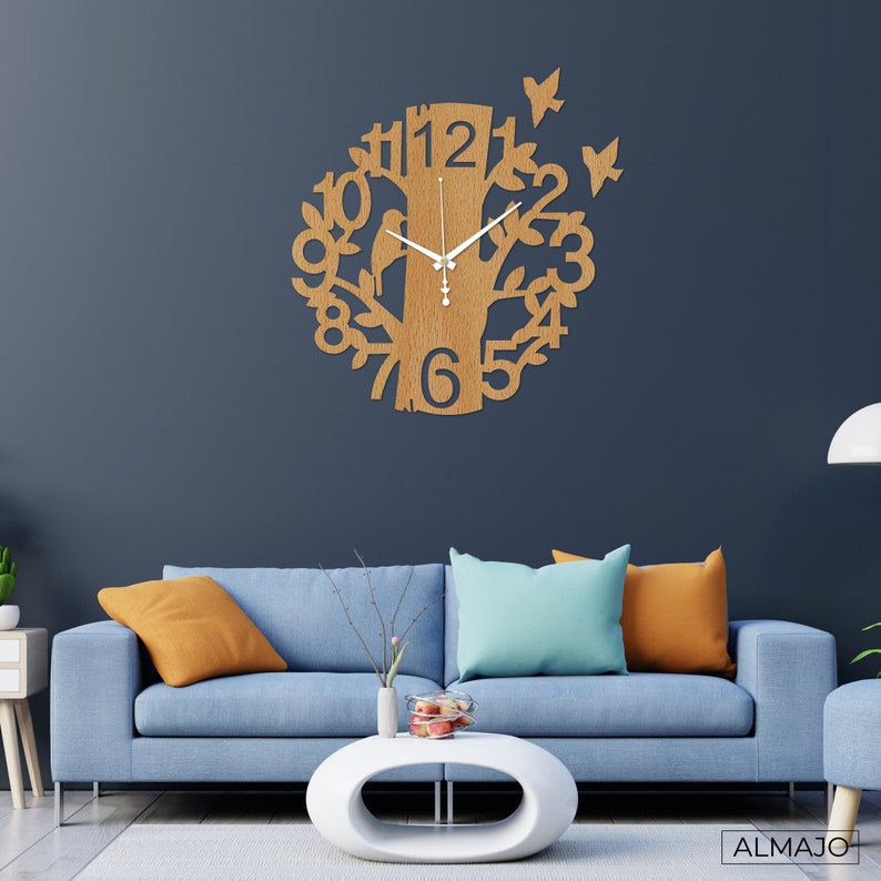 Wood Wall Clock Bird Nature Laser Cut Decorative Wall Etsy