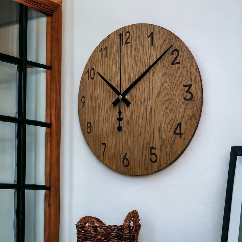 Reloj de pared Reloj de pared de madera Cocina Reloj de pared grande para pared Reloj de madera Reloj de pared Reloj de pared moderno de madera Números / Espesor: 3,6 mm imagen 9