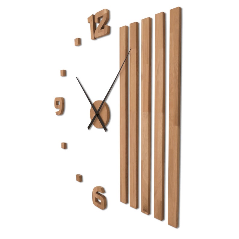 Horloge murale en bois, silencieuse, grand design, diamètre minimaliste, en bois de chêne, surdimensionnée, 3D, moderne, DIY image 7