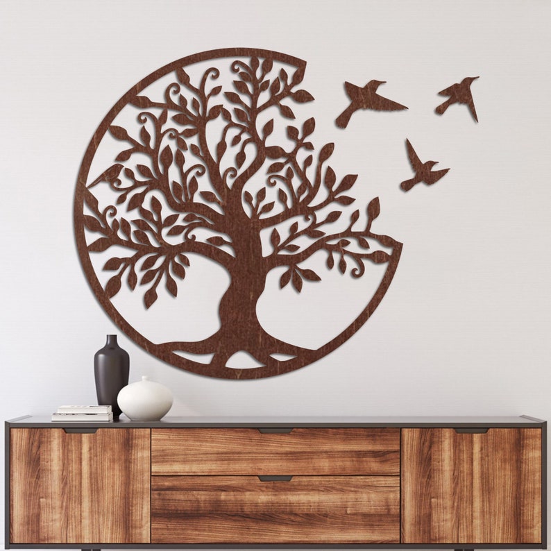 Décoration murale en bois Arbre de vie à suspendre pour la maison, design bohème rustique en bois, élégance et beauté naturelle pour votre espace de vie bohèmes Brown