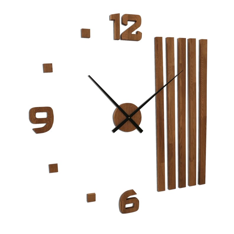 Horloge murale en bois, silencieuse, grand design, diamètre minimaliste, en bois de chêne, surdimensionnée, 3D, moderne, DIY image 4