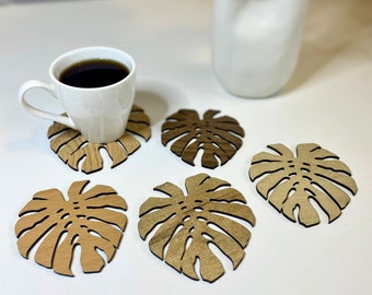 Wooden Modern Coaster Monstera Tropical Leaves Chic Design 1 pcs HDF