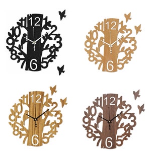 Horloge murale en bois, nature, oiseau, horloge murale décorative découpée au laser, horloge en bois, tenture murale, horloge murale pour animaux de la maison, horloge moderne Epaisseur : 3 mm image 7