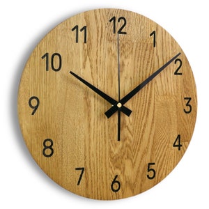 Horloge murale en bois, décoration d'intérieur, décoration d'intérieur, horloge murale en bois de chêne, art massif, horloge murale minimaliste en bois de chêne image 4