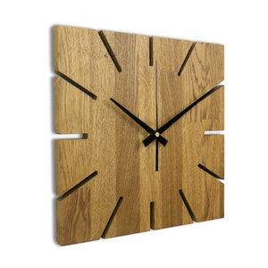 Amber Wooden Wall Clock Oak Wall Clock Modern Wood Clock Home Decoration Wall Massif Art Oak Wood Wall Clock Minimalist Large Square Clock