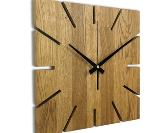 Horloge Murale en Bois Ambre Horloge Murale en Chêne Horloge en Bois Moderne Décoration Murale Massif Art Horloge Murale en Bois de Chêne Minimaliste Grande Horloge Carrée