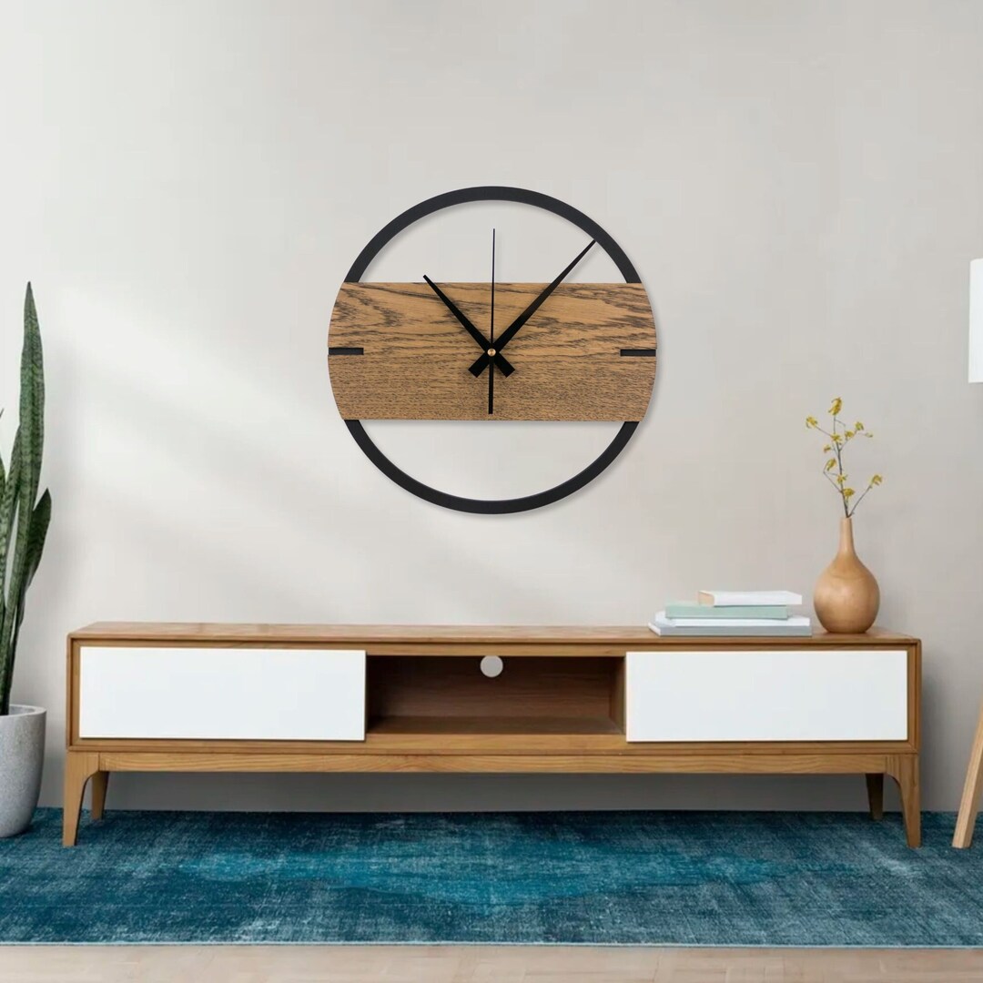 Modern Oak Wooden Wall Clock, Silent 3D Design, Large Rustic Clock - Etsy