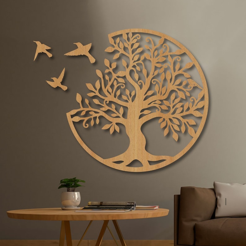 Elegantes, exklusives Holz-Wandkunst-Dekor, Blumen-Wandbehang, Mandala-Holz-Wandkunst, Schlafzimmer, Holz-Wandpaneel, Wohnzimmer, Baum des Lebens Bild 6