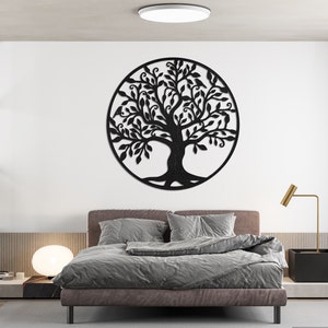 Arte da parete con albero della vita, decorazione artistica in legno, decorazione da parete in legno, parete sospesa per interni, albero della vita in legno, casa d'arte da parete con albero in legno Black