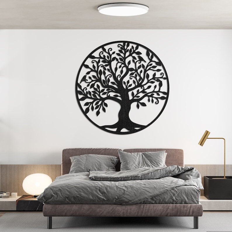 Art mural arbre de vie, art déco en bois, décoration murale en bois, décoration murale intérieure, arbre de vie en bois, art mural arbre en bois pour la maison Black