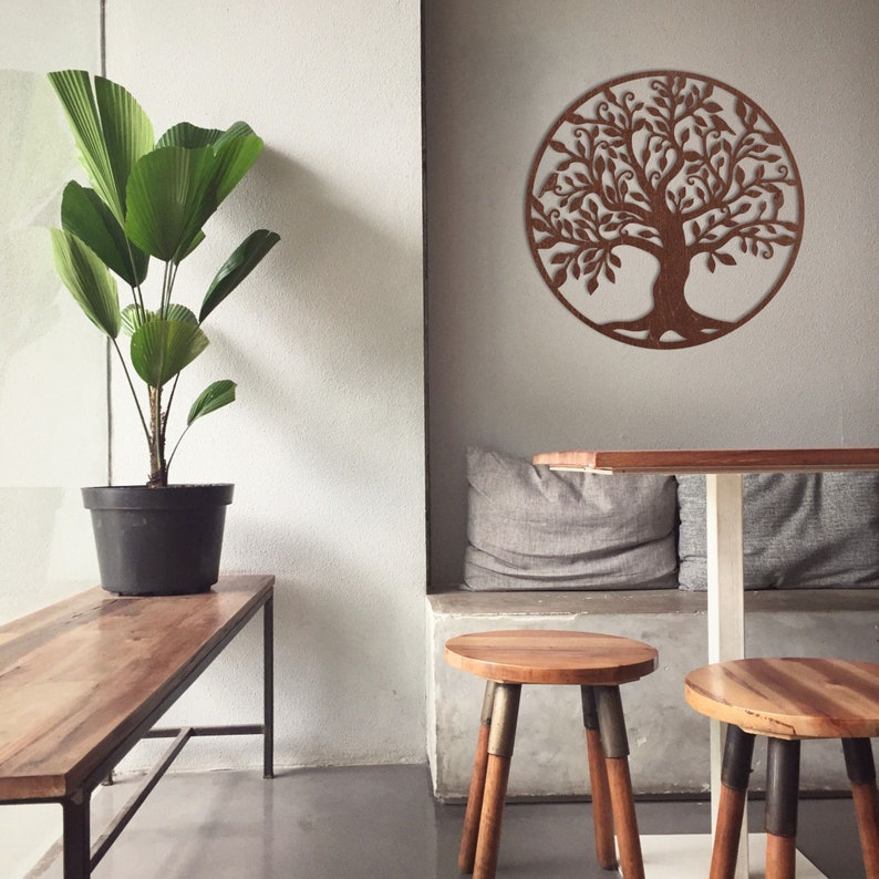 Levensboom wanddecoratie Houten muurkunst Houten decoratie Levensboom Houten boom Woondecoratie Schilderen op een houten muurdecoratie afbeelding 4