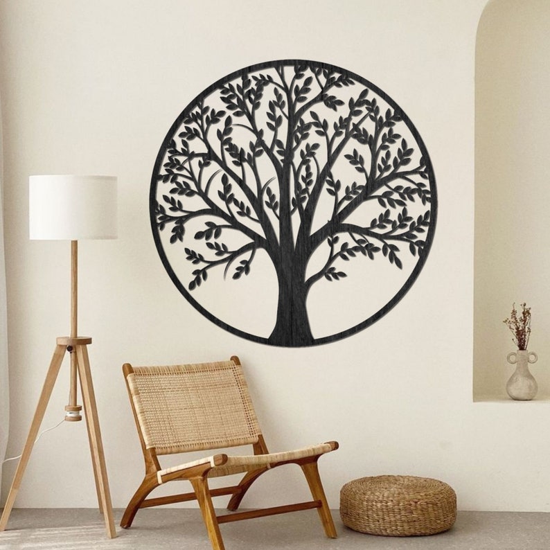 Mandala ad albero / Arte da parete / Decorazione in legno / Mandala grande / Appeso a parete / Decorazione in legno / Albero geometrico / Regalo per lei Black