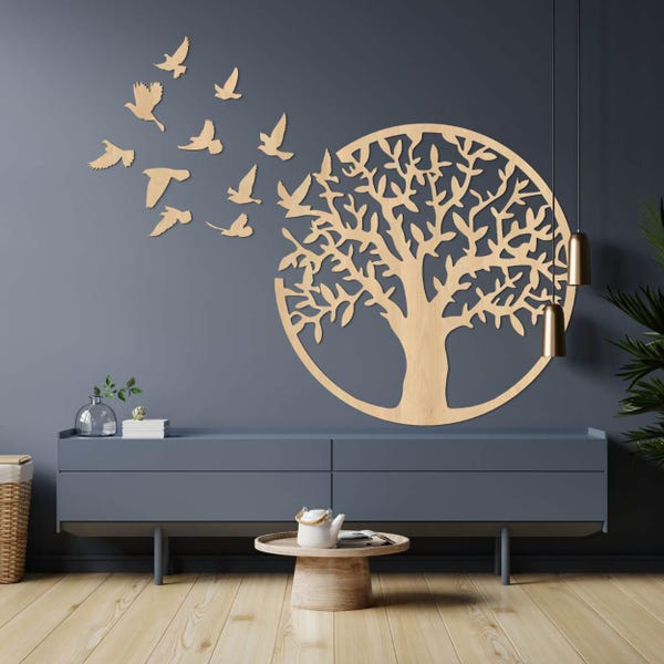 Tijdloze Boom – Levensboom wanddecor van hout, handgemaakt – Boho, rustieke of moderne muurdecoratie voor woonkamer of slaapkamer