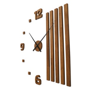 Horloge murale en bois, silencieuse, grand design, diamètre minimaliste, en bois de chêne, surdimensionnée, 3D, moderne, DIY image 7