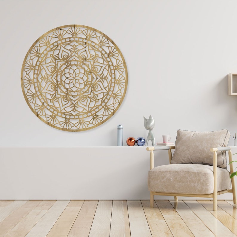 Mandala in pizzo in legno, decorazione d'arte da parete per la famiglia, decorazione mandala in legno, decorazione da parete fiore della vita, decorazione per la casa, regalo di decorazione in legno Gold Oak