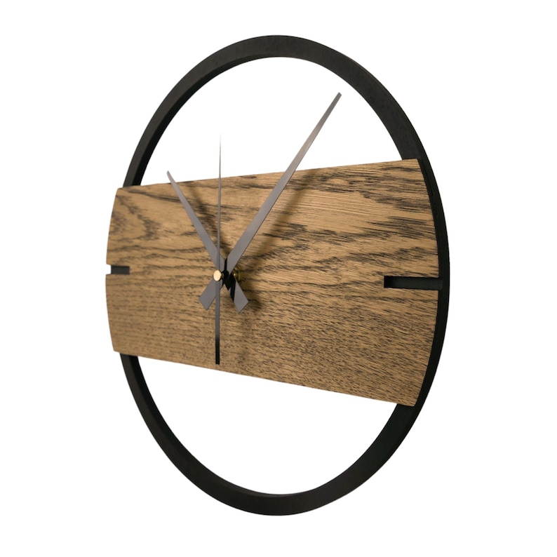 Holzwanduhr, moderne Wanduhr Eiche, Holzuhr, große Uhr, Holzuhr, Eichenholz-Wanduhr, 3D-Wanduhr-Dekoration DUNKEL Bild 8