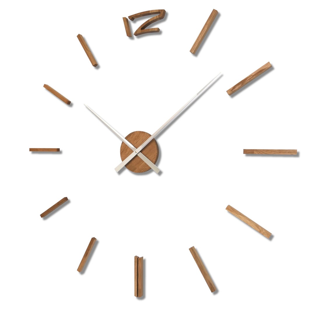 Large Oak Wood 3D Wall Clock: Minimalist Silent DIY Clock - Etsy
