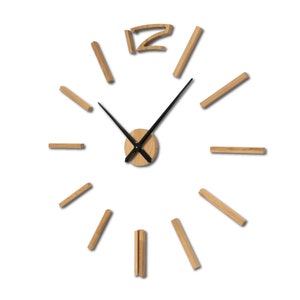 3D Big Effect Wall Clock Wooden Wall Clock Silent Large Desing Clock Diameter Minimalist Oak Wood Clock Oversized 3D Wall Modern Clock DIY