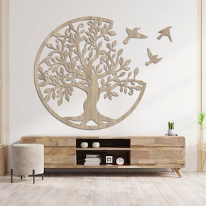 Elegant Wooden Exclusive Wood Wall Art Decor Flower Wall Hanging Mandala Wood Wall Art Bedroom Wood Wall Panel Living Room, Tree Of Life Oak Sonoma