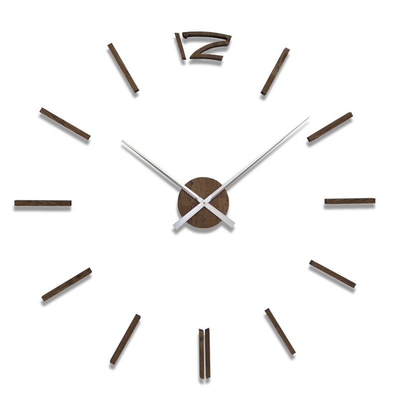 Eichenholz Wanduhr 3D Effekt Holz Wanduhr Lautlos Große Uhr Durchmesser Minimalistische Eichenholz Uhr Übergroße Wand Moderne Uhr DIY Bild 5