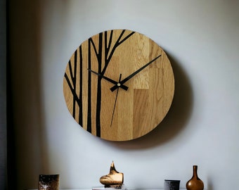 Reloj de pared natural Reloj silencioso de madera grande Roble natural sólido grande Diseño de árbol minimalista moderno Reloj de madera único Pintura de diseño moderno