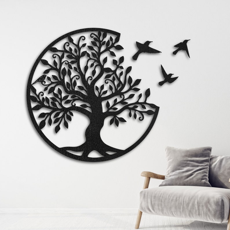 Elegant Wooden Exclusive Wood Wall Art Decor Flower Wall Hanging Mandala Wood Wall Art Bedroom Wood Wall Panel Living Room, Tree Of Life Black