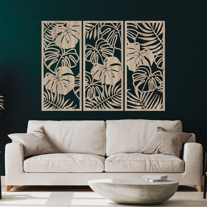 Botanical Wood Wall Art: Laser Cut Tropical Monstera Leaves Decor - Etsy