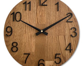 Large Oak Wood Wall Clock: Silent, Modern Minimalist Decor