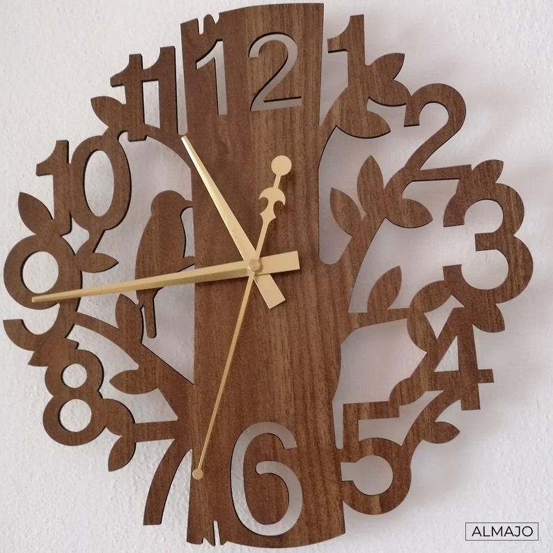 Wood Wall Clock Bird Nature Laser Cut Decorative Wall Etsy