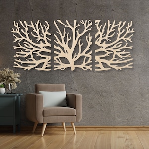 Tree Decor | Panel Wood Wall Art | Three Parts Decoration | Large Decor Wall | Tree branches | Hanging Decor | Decorative Artwork