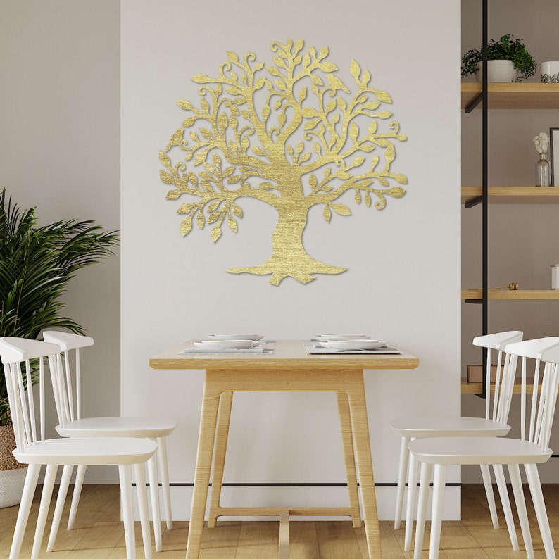 Decorazione da parete con rami di albero / Arte da parete in legno / Decorazione in legno / Albero della vita / Albero di legno / Decorazione domestica / Dipinto su una parete di legno Oro