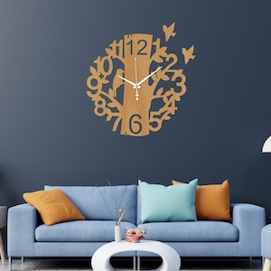 Horloge murale en bois, nature, oiseau, horloge murale décorative découpée au laser, horloge en bois, tenture murale, horloge murale pour animaux de la maison, horloge moderne Epaisseur : 3 mm image 5