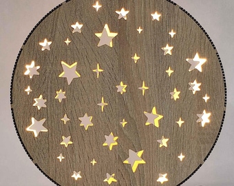 Kids Star Night Light, Dimmable Wooden LED Table Lamp, Nursery Decor