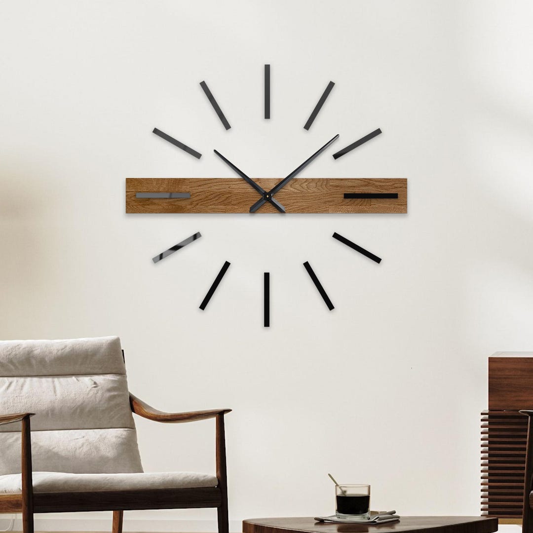 Large Wooden Wall Clock – Modern Oak Design With Silent Quartz Movement ...