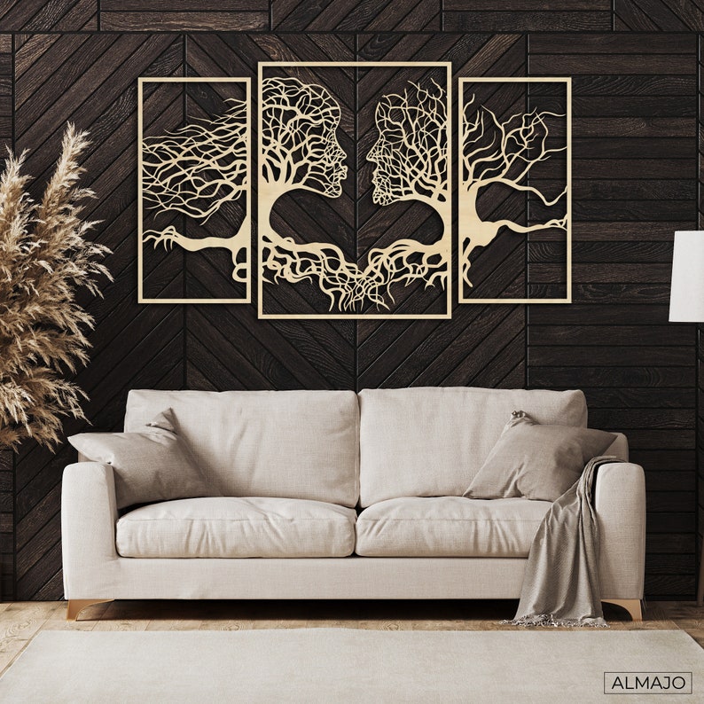 Tree Faces, Three Panel, Wall Art, Wooden Decoration, Wall Hanging, Wood Decor, Living Room Decor, Large Decor, Living Room