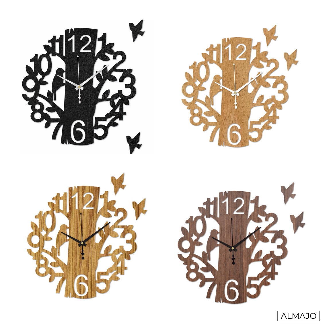 Wood Wall Clock Bird Nature Laser Cut Decorative Wall Etsy