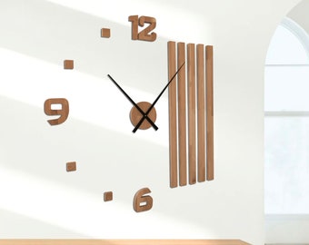 Horloge murale en bois, silencieuse, grand design, diamètre minimaliste, en bois de chêne, surdimensionnée, 3D, moderne, DIY