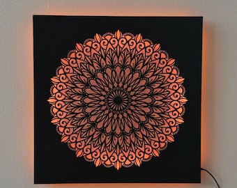 LED Wooden Mandala Wall Art – Backlit Mandala Decor  110-230V