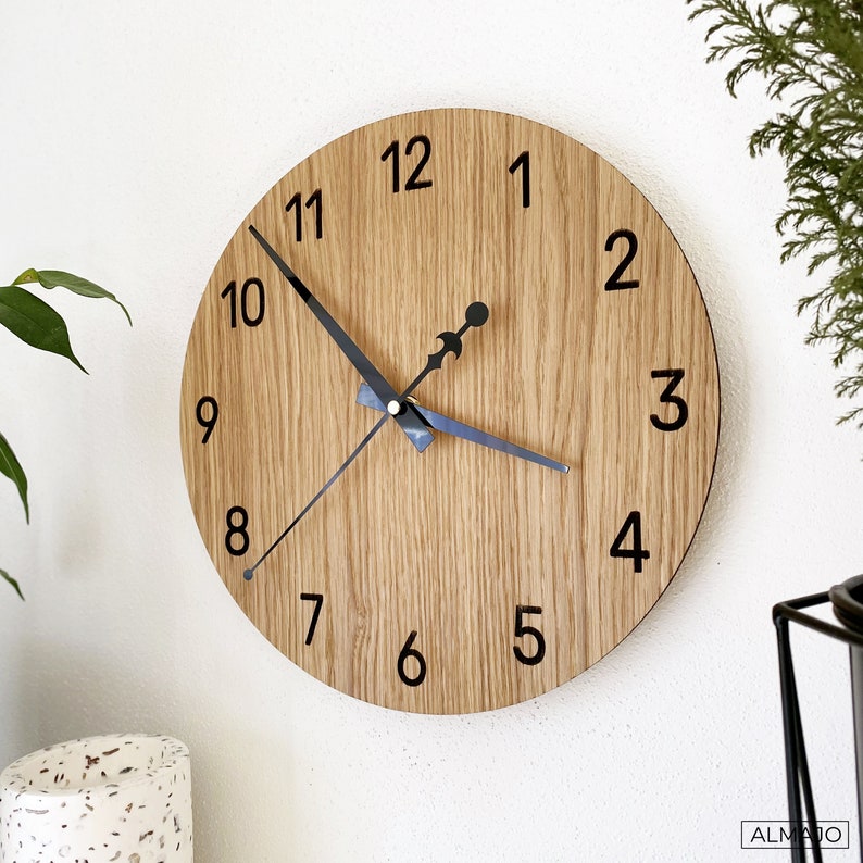 Horloge murale en bois Horloge murale de cuisine Grande horloge murale pour mur Horloge en bois Horloge murale Horloge murale moderne en bois Chiffres Epaisseur : 3,6 mm image 5