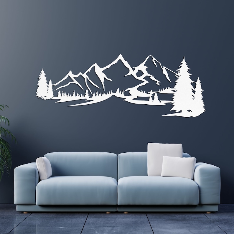 Art mural montagne suspendu en bois Décoration de montagne Grande décoration murale en bois Décorations murales nature et forêt Art en bois mural White