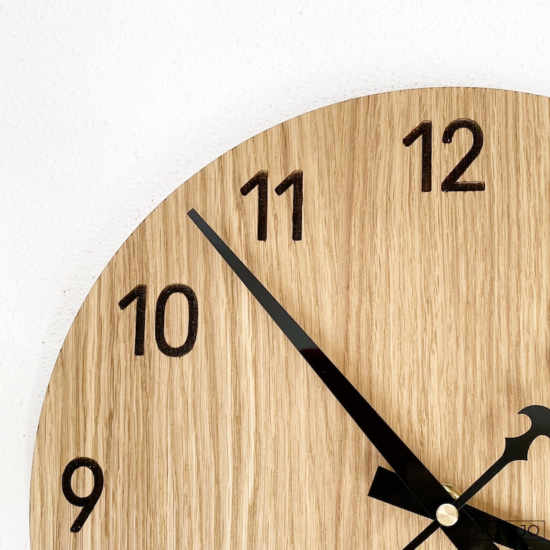 Reloj de pared Reloj de pared de madera Cocina Reloj de pared grande para pared Reloj de madera Reloj de pared Reloj de pared moderno de madera Números / Espesor: 3,6 mm imagen 7