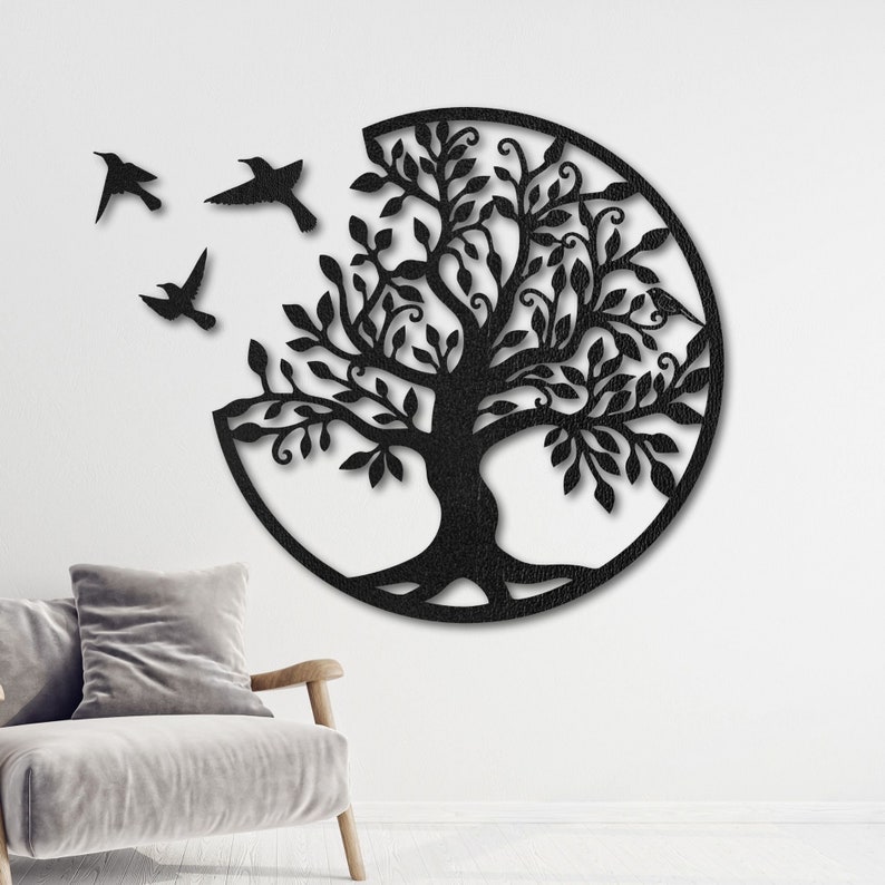 Elegantes, exklusives Holz-Wandkunst-Dekor, Blumen-Wandbehang, Mandala-Holz-Wandkunst, Schlafzimmer, Holz-Wandpaneel, Wohnzimmer, Baum des Lebens Black