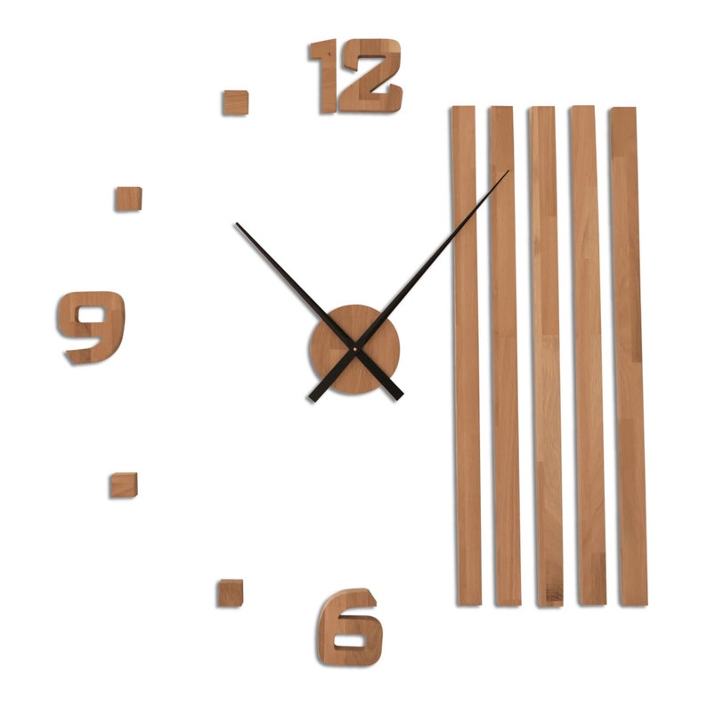 Horloge murale en bois, silencieuse, grand design, diamètre minimaliste, en bois de chêne, surdimensionnée, 3D, moderne, DIY image 4